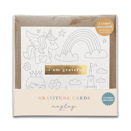 Kids Princess Unicorn "I Am Grateful" Gratitude Greeting Cards