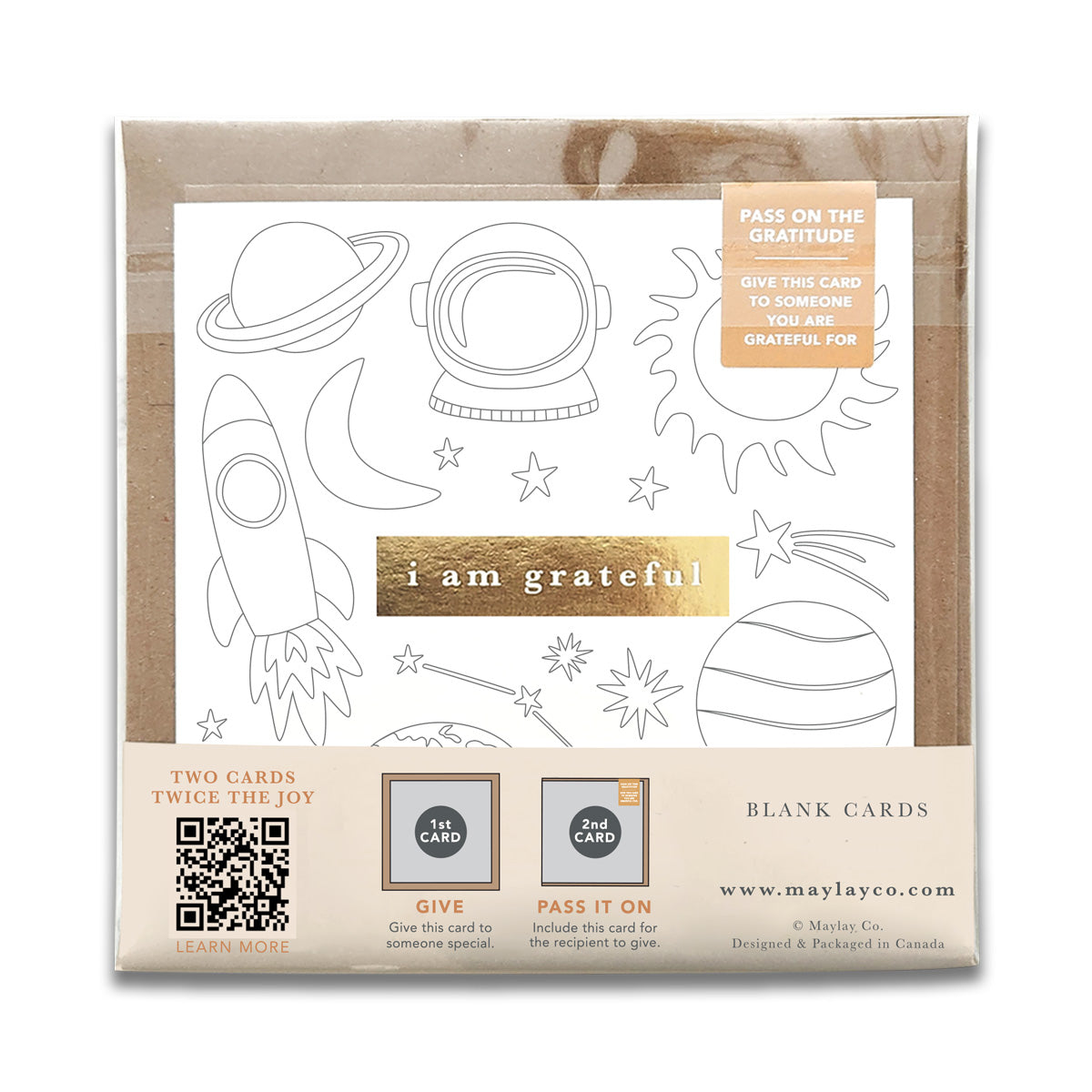 Kids Space Planets "I Am Grateful" Gratitude Greeting Cards