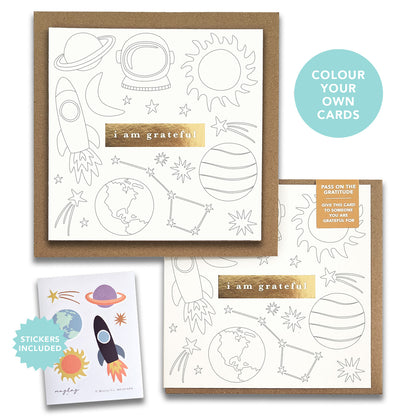 Kids Space Planets "I Am Grateful" Gratitude Greeting Cards