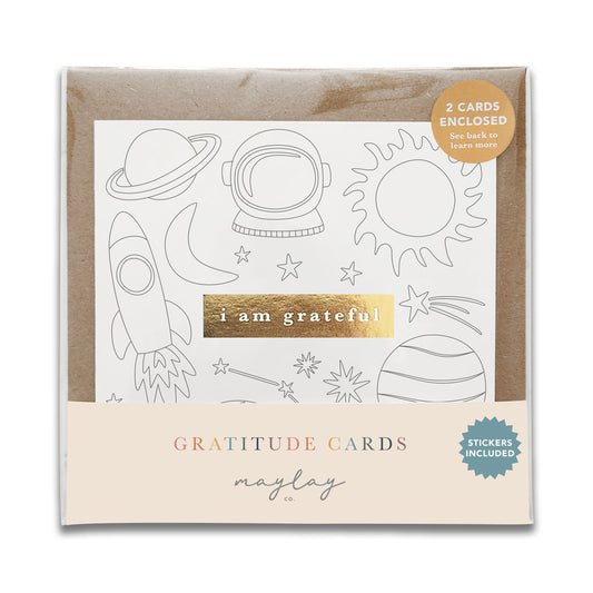 Kids Space Planets "I Am Grateful" Gratitude Greeting Cards