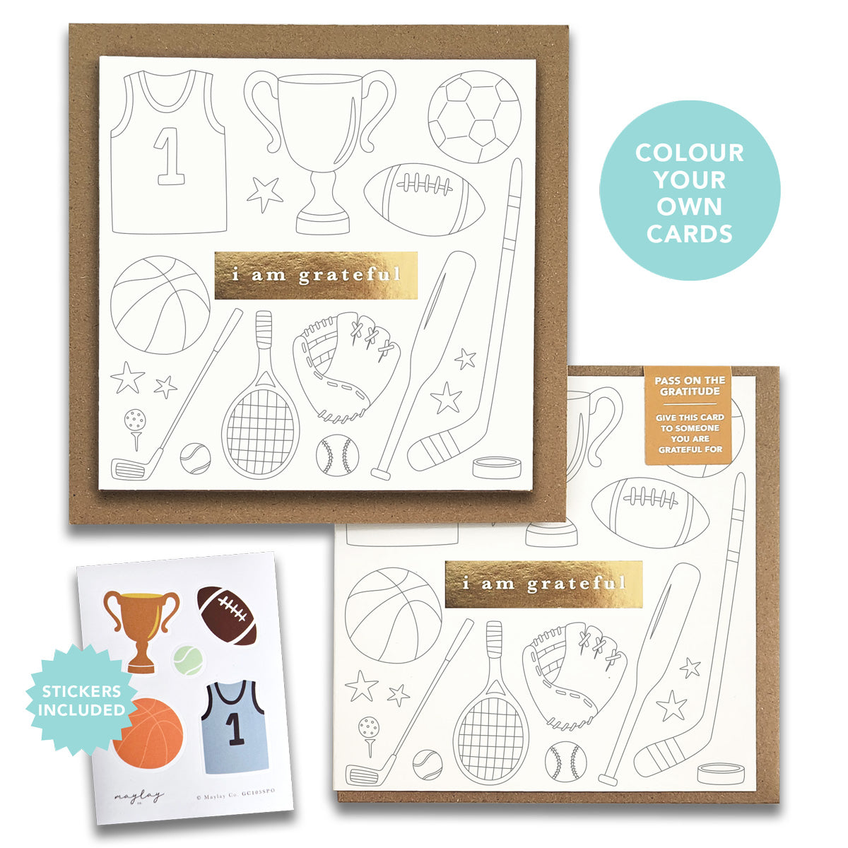 Kids Sports "I Am Grateful" Gratitude Greeting Cards