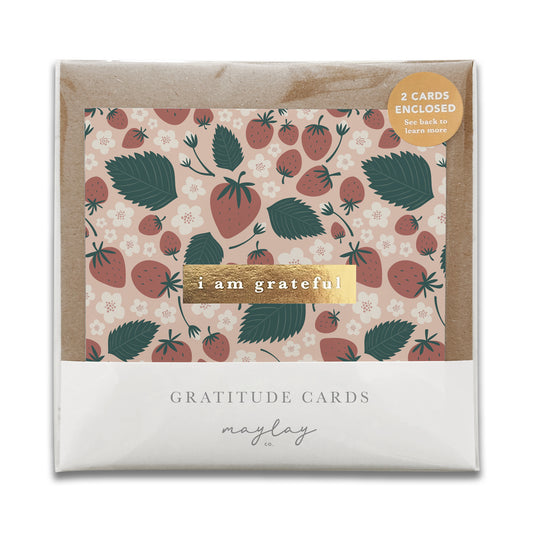 Strawberries Floral "I Am Grateful" Gratitude Greeting Cards