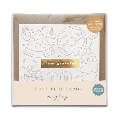 Kids Sweet Treats "I Am Grateful" Gratitude Greeting Cards (Set of 2) — Colour-Your-Own Pay-It-Forward Thank You Cards
