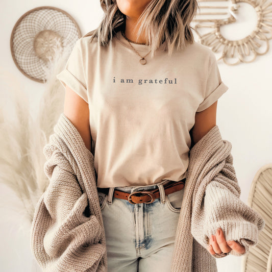I Am Grateful Unisex Tee Heather Prism Natural (PRE-ORDER)