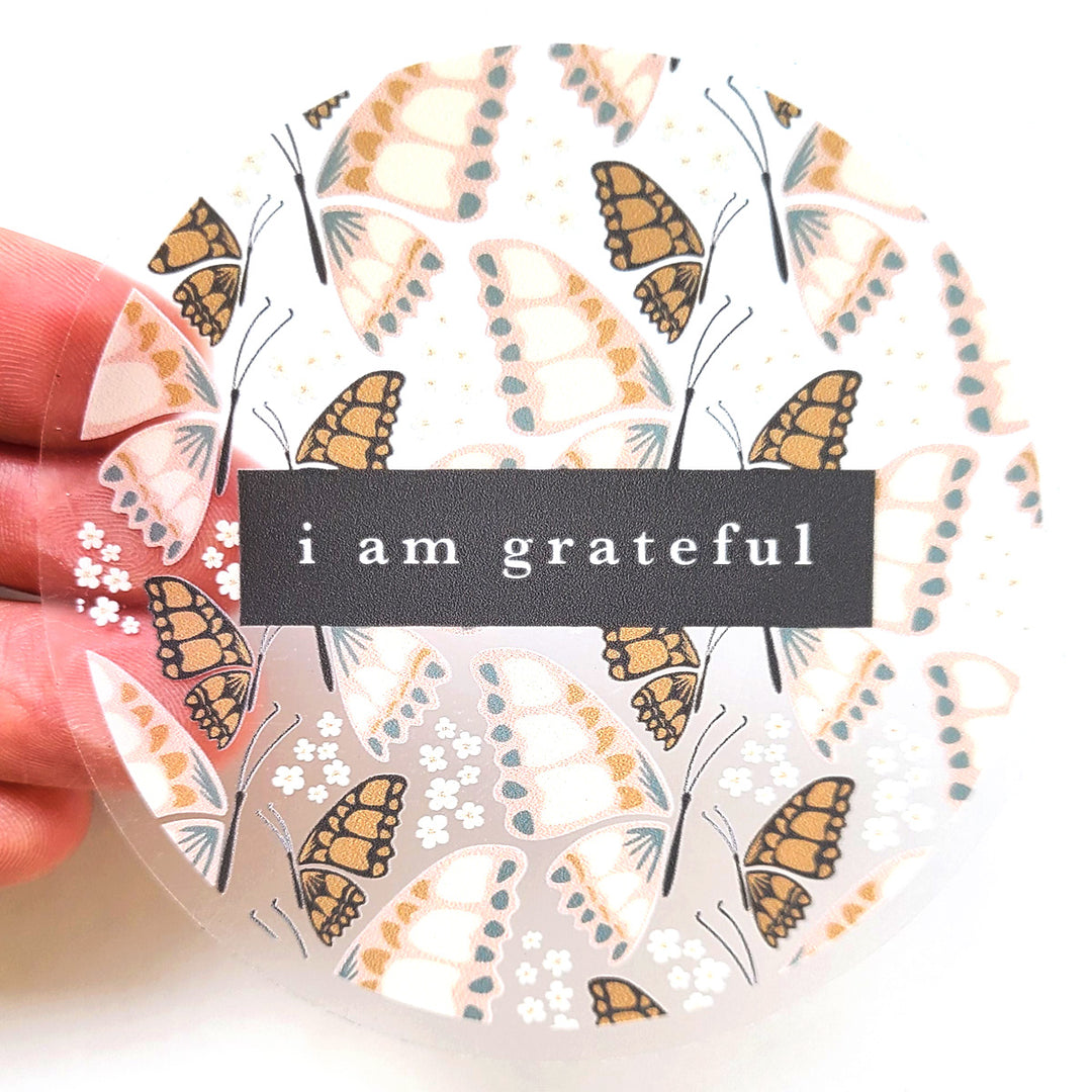 Butterfly 3" Clear Gratitude Sticker